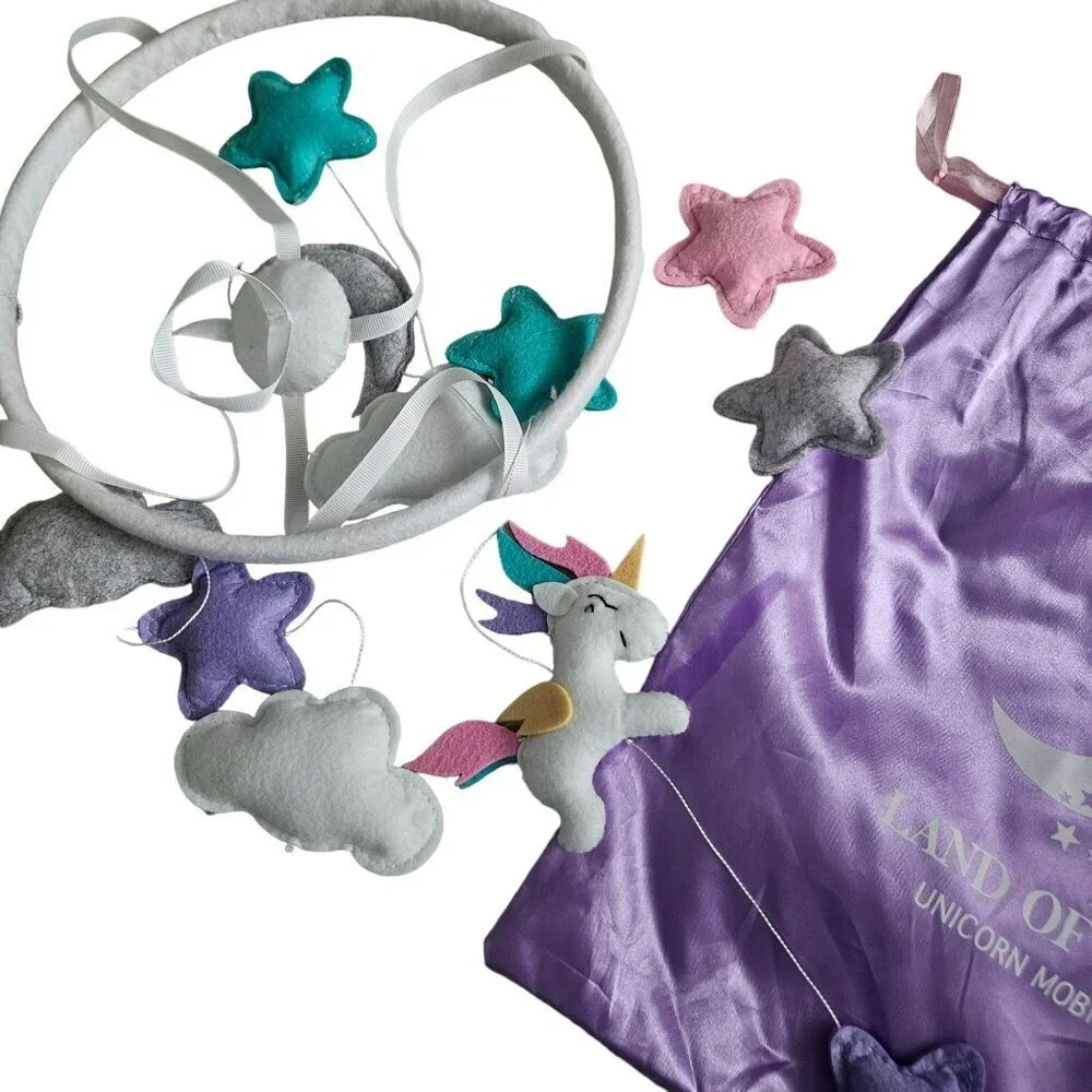 Land Of Luna Unicorn Mobile Nursery Decor Stars‎ Clouds Purple Plushy Celestial